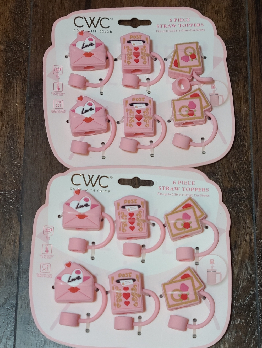 CWC Pink Love Theme Straw Toppers - 12 (2 Packs of 6)